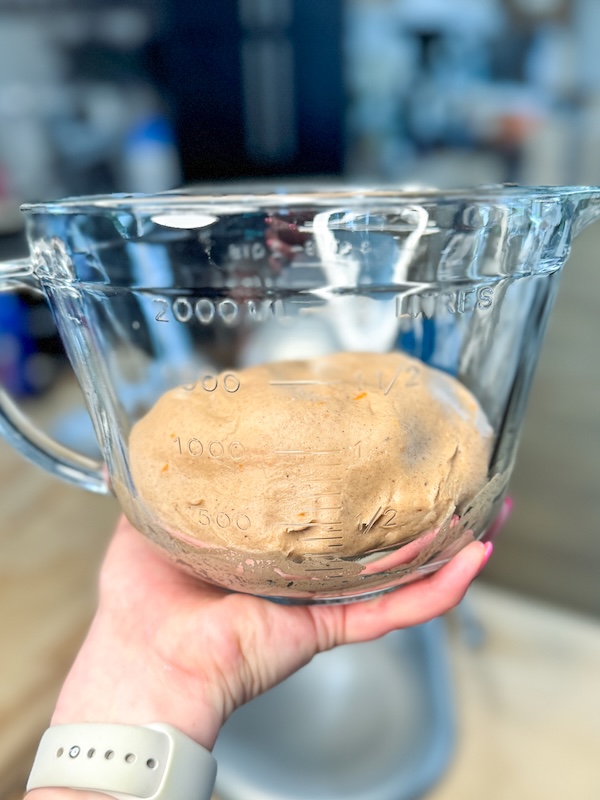 dough in glass bowl after mix