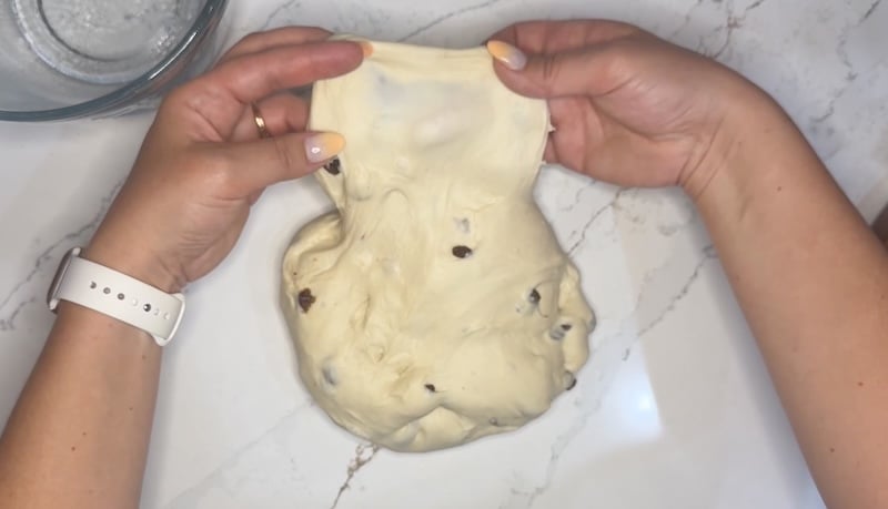 windowpane on the dough after mixing