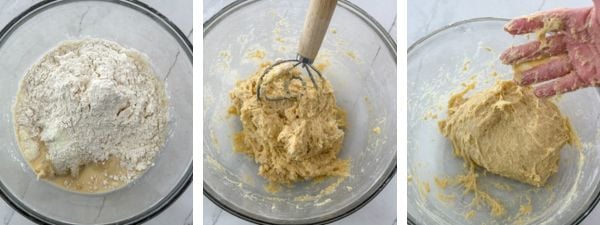 mixing the hawaiian roll dough by hand