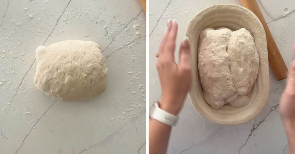 putting dough in banneton