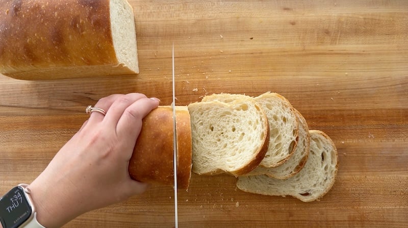 slicing sourdough wonderbread made with no stand mixer