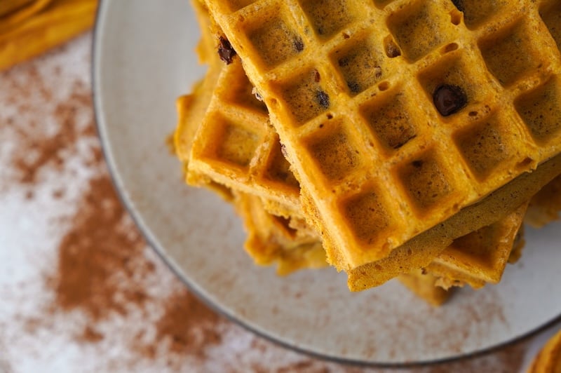 Simple Sourdough Discard Waffles with pumpkin