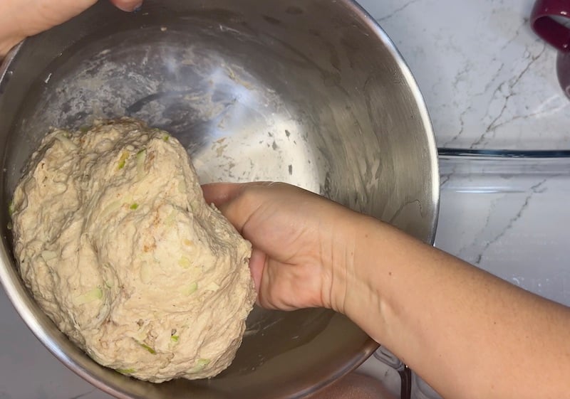 mixing apple crisp dough 4