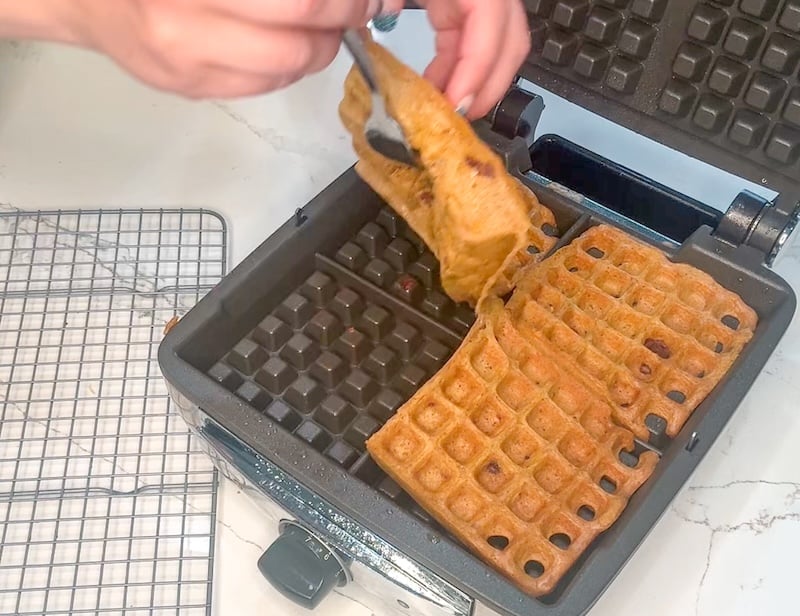taking waffles out of waffle iron
