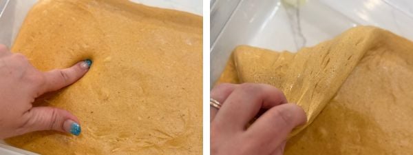 up close look at dough texture after first rise pumpkin cinnies