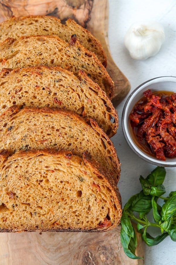 Yummy tomato basil sourdough loaf