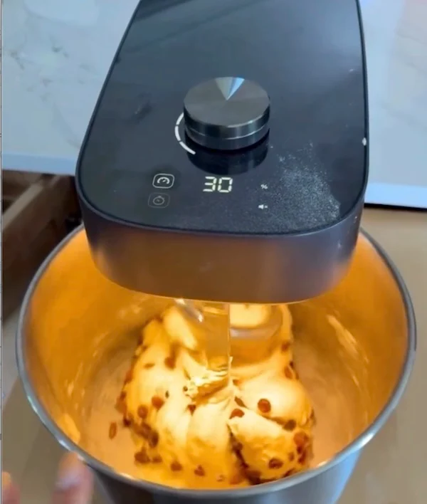 adding raisins with stand mixer