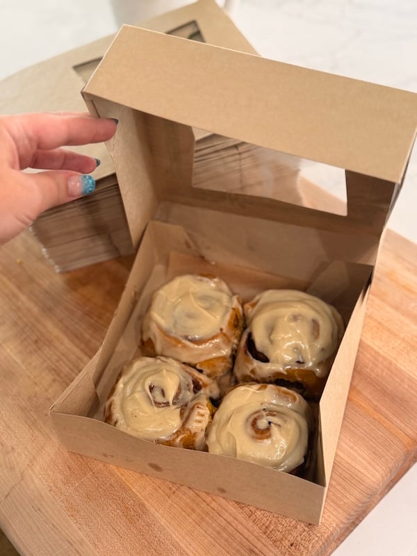cinnamon rolls in a gift box