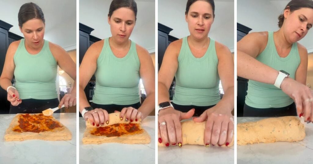 final folds on tomato basil swirl