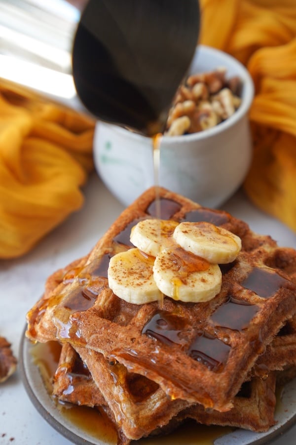 homemade banana nut sourdough discard banana waffles