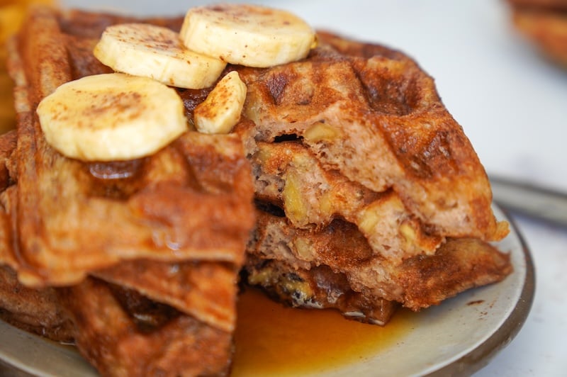 quick and easy banana nut sourdough discard waffles