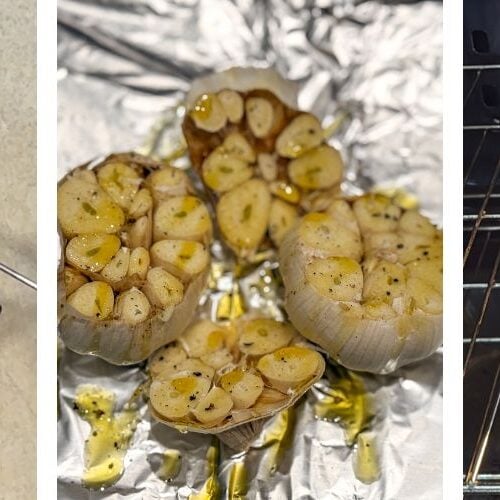 roasting garlic and putting in oven