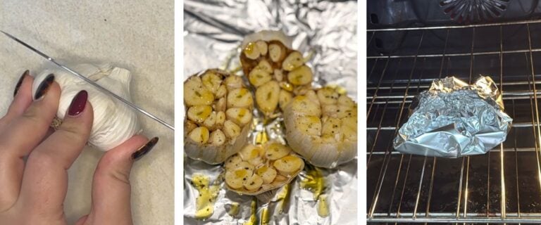 roasting garlic and putting in oven