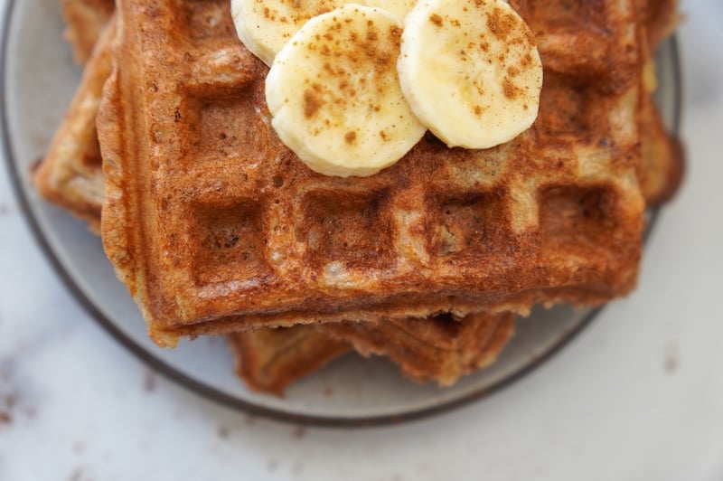 simple banana nut sourdough discard waffles