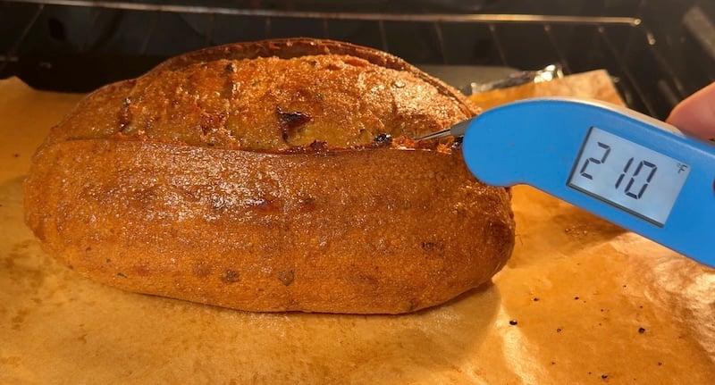 temp check on baked loaf