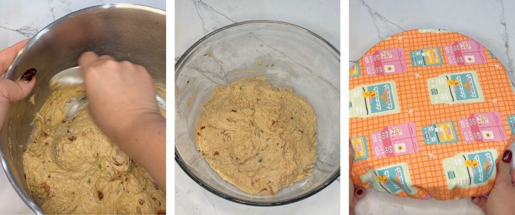 transferring dough to a bowl