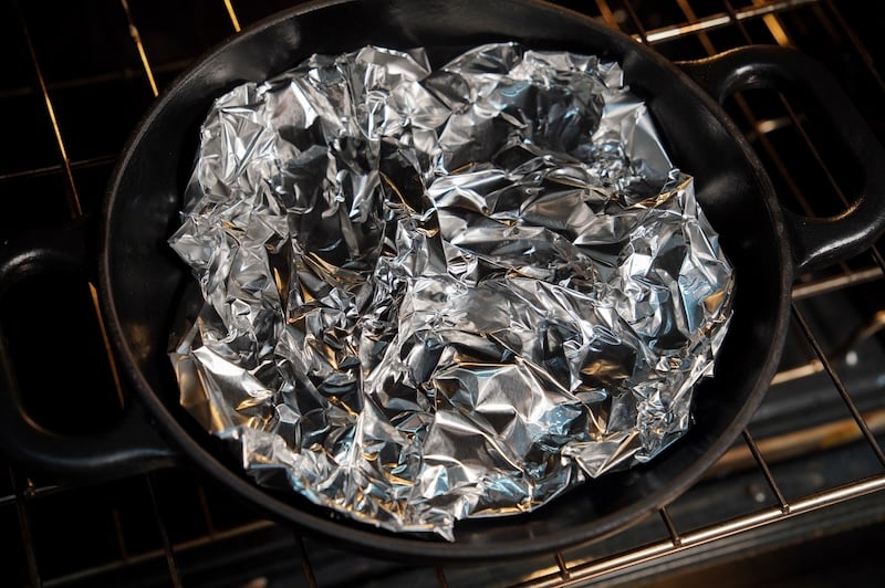 crumpled foil in dutch oven