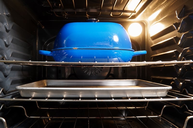 sheet tray beneath dutch oven