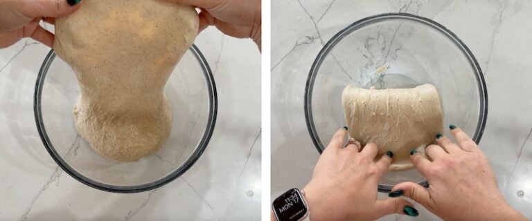 stretch and folding choc chip dough