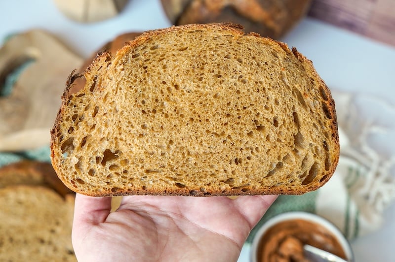 crumb of gingerbread sourdough bread