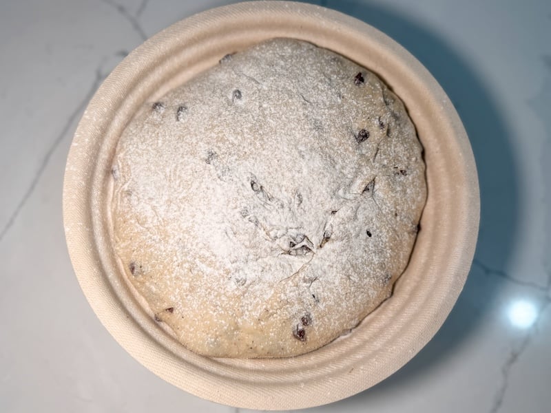 dusted rice flour on choc chip loaf
