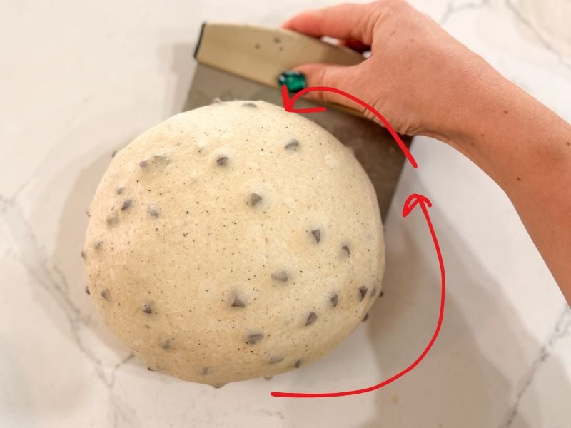 pre shaping chocolate chip loaf