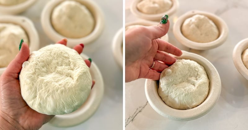 putting dough in mini bannetons