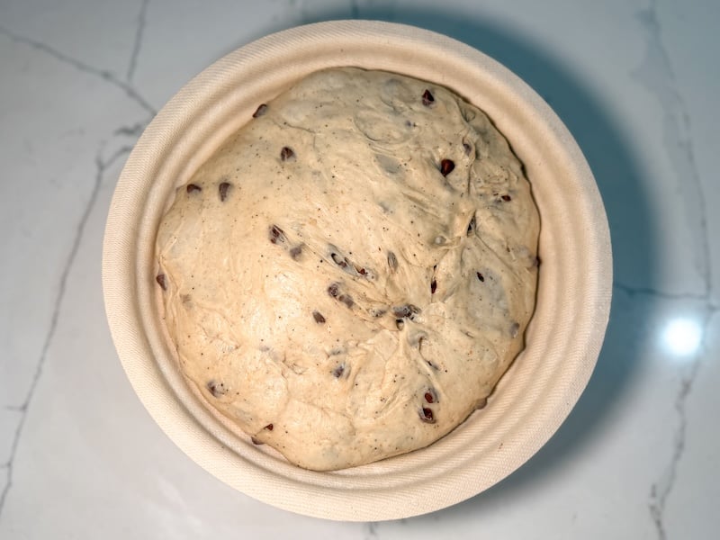 shaped dough in banneton