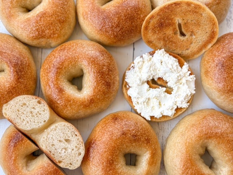 Overnight Sourdough Bagels with Cream Cheese