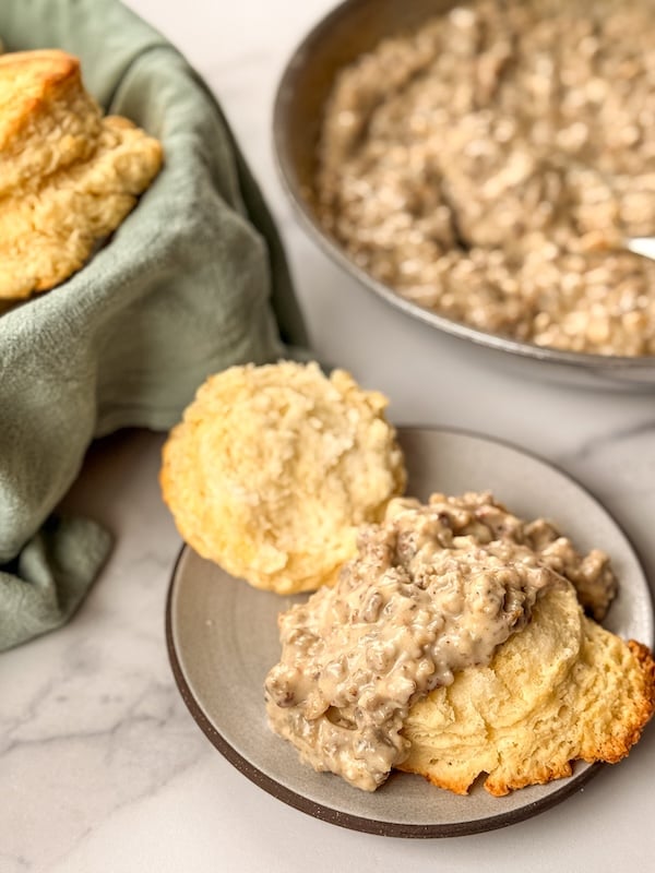 The Best Sourdough Biscuits and Gravy