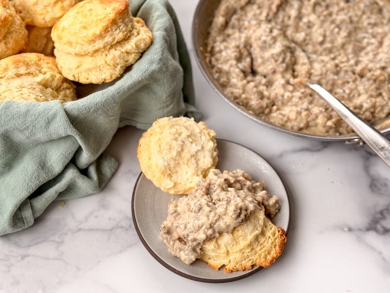 The Best Sourdough Buttermilk Biscuits with Gravy