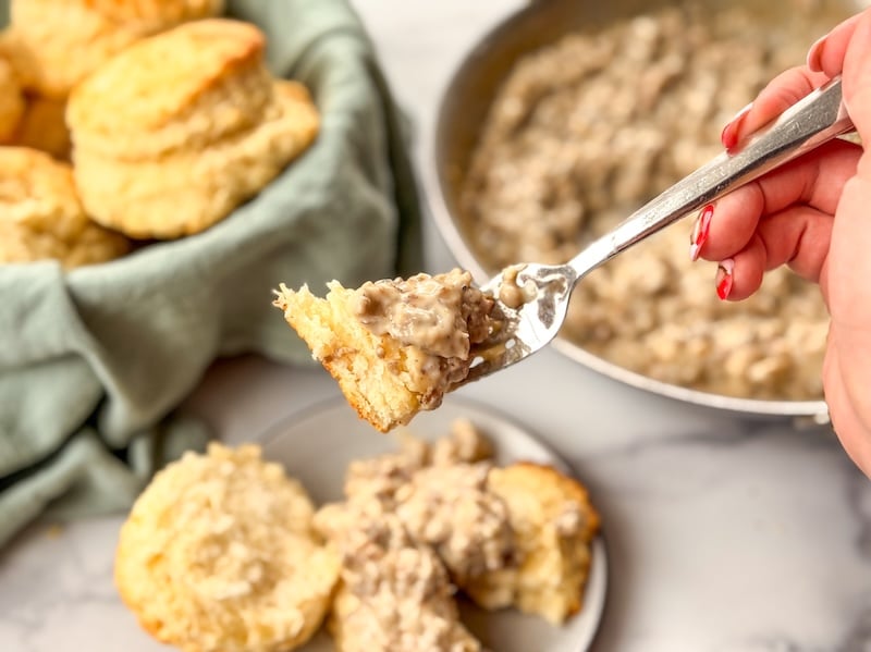 Yummy Sourdough Biscuits and Gravy
