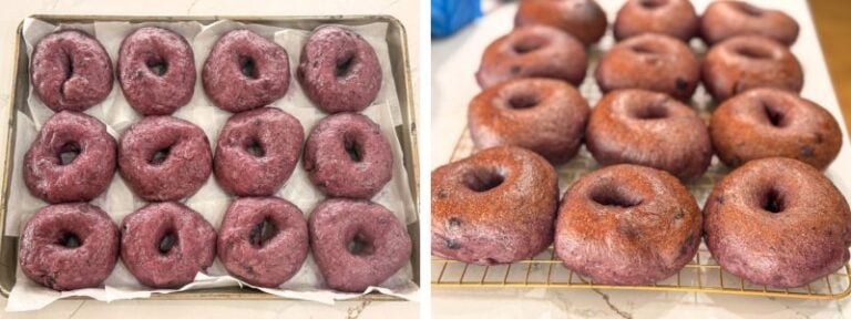 blueberry bagels before and after boil and bake