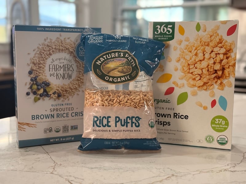 three puffed brown rice options