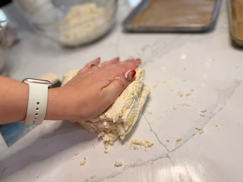 stacked four pieces and patting down