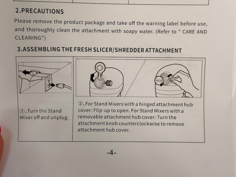 zacme slicer manual shows a kitchenaid in the photos