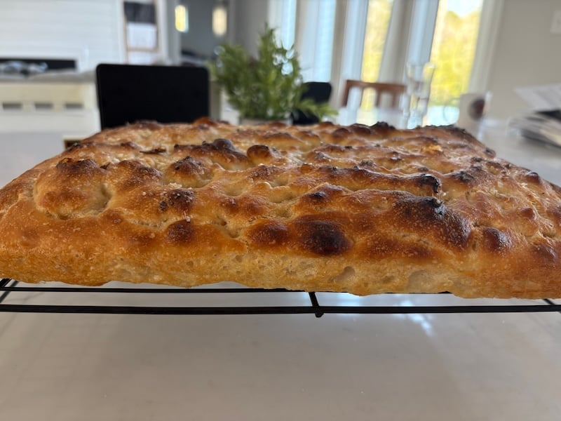 side view of recipe tester loaf showing a browned crust and tall rise