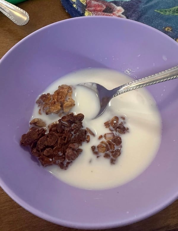 granola in a bowl of milk