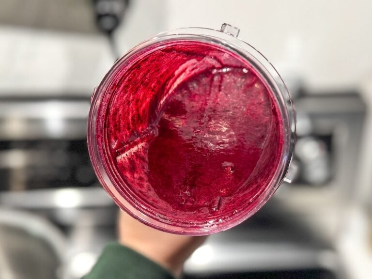 blended blueberries for the blueberry bagels