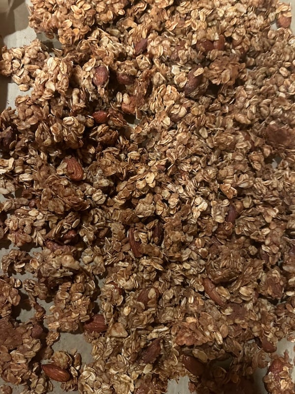 oats and honey sourdough discard granola with cinnamon and almonds