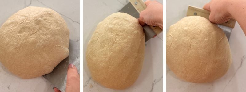 pre-shaping einkorn sourdough loaf