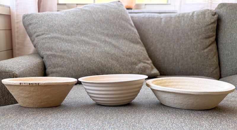 side view of three boule bannetons to see the difference in height