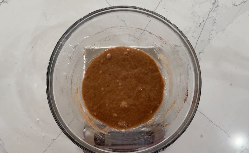 wet ingredients and sourdough starter mixed together