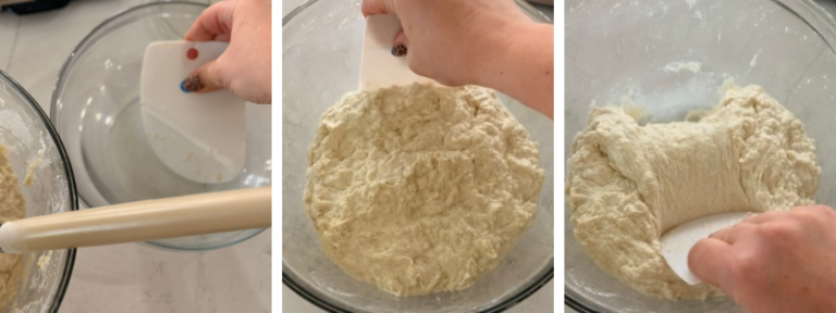 stretch and folds with bowl scraper