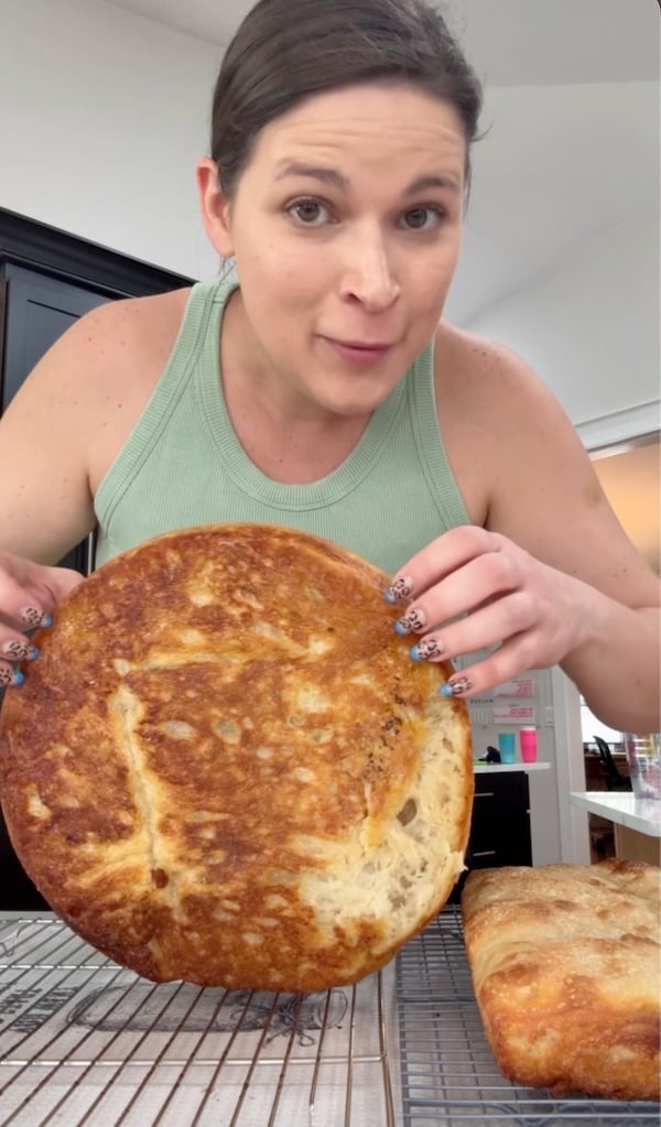 test 8 result same day focaccia in cast iron skillet showing a deeply browned bottom crust