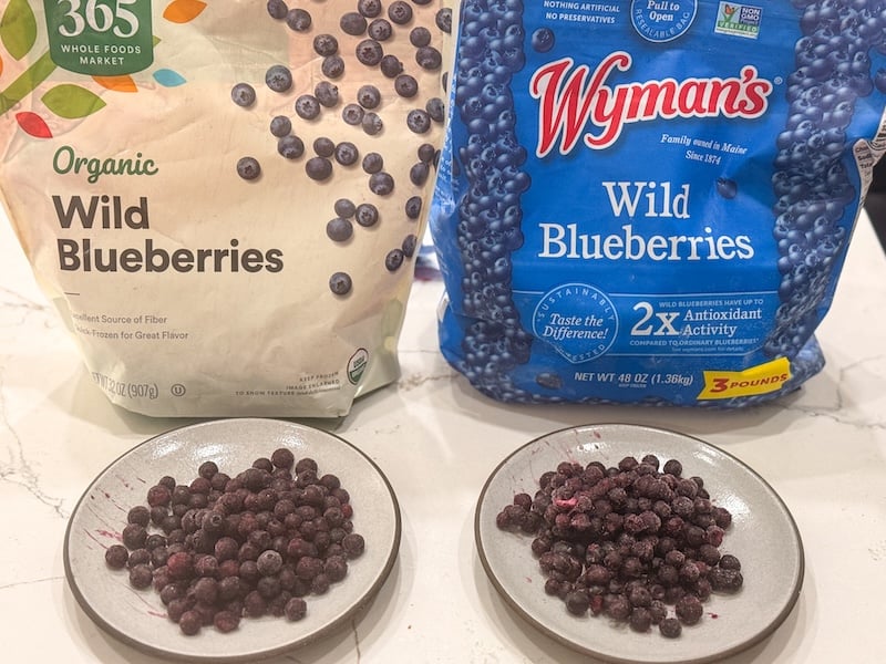 whole foods and wymans frozen wild blueberries side by side