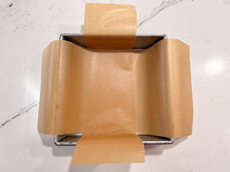 parchment lined 8 inch square baking pan
