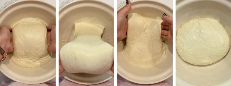 performing coil folds on focaccia dough