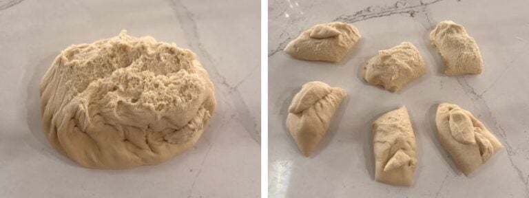 divide pretzel dough into six pieces