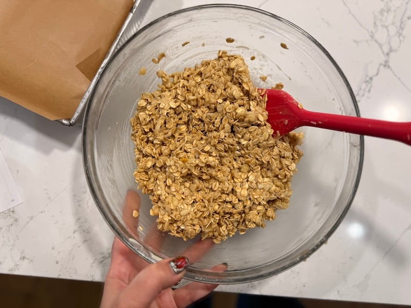 dry ingredients added to the wet mixture